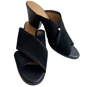 Jack Rogers Black Leather Wedge Mule Sandals Whipstitch Slip On 11